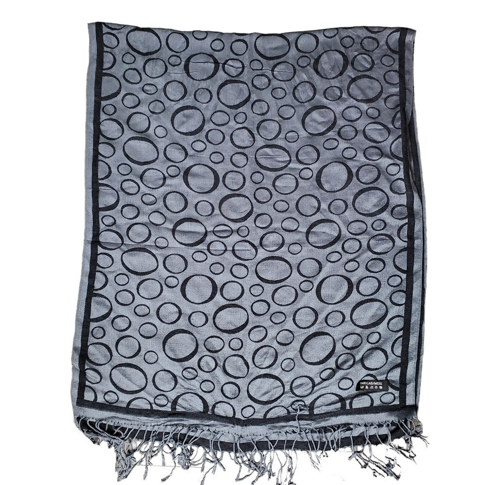Cashmere Women Circular Geometric Pattern Fringe Gray Scarf - Picture 4 of 8